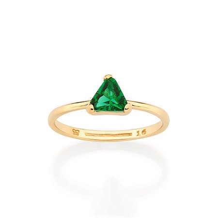 ANEL SOLITÁRIO FORMATO TRIANGULAR COM CRISTAL VERDE ROMMANEL 513470