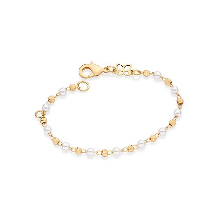 PULSEIRA INFANTIL FOLHEADO A OURO COM PÉROLAS. MED 14CM ROMMANEL 552144