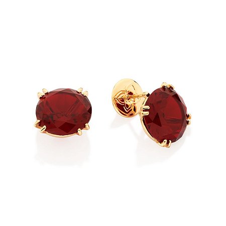 BRINCO FOLHEADO A OURO BOTÃO VERMELHO. MED 1,5CM ROMMANEL 527342