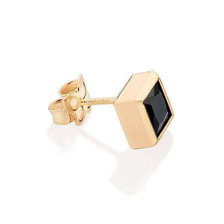 BRINCO ONE MASCULINO FOLHEADO A OURO COM ZIRCÔNIA PRETO. MED 6X6MM ROMMANEL 527317