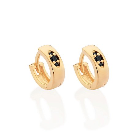 ARGOLA MASCULINA FOLHEADO A OURO COM ZIRCÔNIA PRETO. MED 1,1CM ROMMANEL 527319