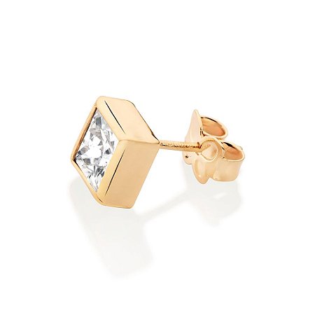 BRINCO ONE MASCULINO FOLHEADO A OURO COM ZIRCÔNIA. MED 6X6MM ROMMANEL 527320