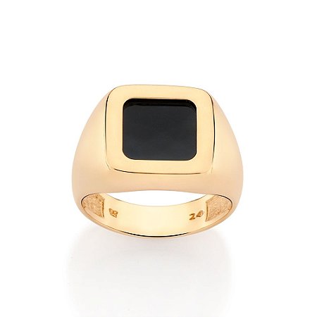 ANEL MASCULINO FOLHEADO A OURO QUADRADO ROMMANEL 513489