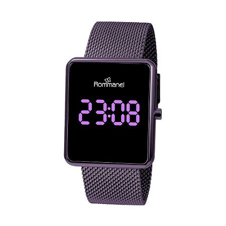 RELÓGIO DIGITAL LED LILÁS. MED 24CM AJUSTÁVEL NO PULSO - ROMMANEL 650003