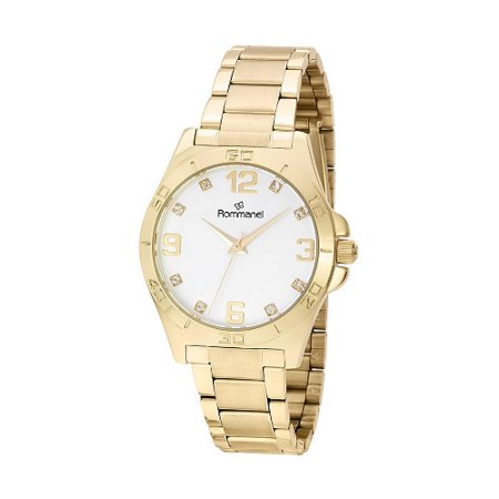 RELÓGIO ANALÓGICO SOCIAL DOURADO COM CRISTAIS ROMMANEL 650006