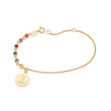 PULSEIRA MIX DE EMOÇÕES FOLHEADO A OURO COM ZIRCÔNIA COLORIDA. MED 20CM ROMMANEL 552160
