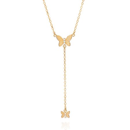 COLAR GRAVATA BORBOLETAS FOLHEADO A OURO COM ZIRCÔNIAS. MED 50CM ROMMANEL 532543