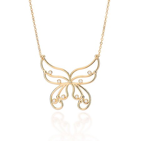GARGANTILHA BORBOLETA FOLHEADO A OURO COM ZIRCÔNIAS. MED 50CM ROMMANEL 532539