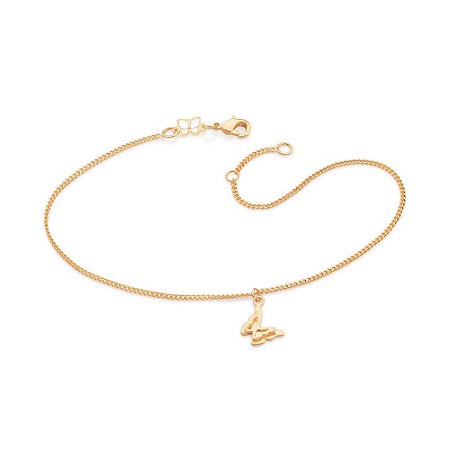 TORNOZELEIRA FOLHEADO A OURO COM PINGENTE BORBOLETA. MED 25CM ROMMANEL 552104