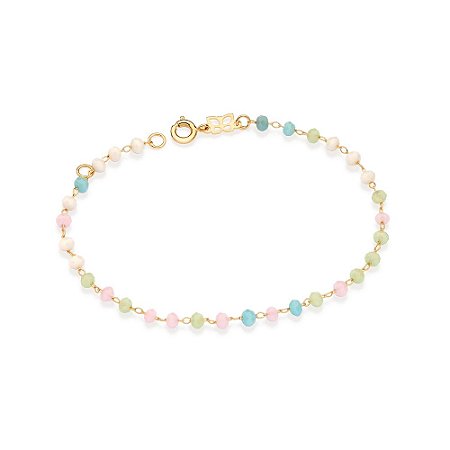 PULSEIRA FOLHEADO A OURO COM CRISTAIS COLORIDOS. MED 19CM ROMMANEL 552158
