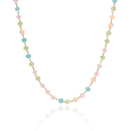 GARGANTILHA FOLHEADO A OURO COM CRISTAIS COLORIDOS. MED 45CM ROMMANEL 532542