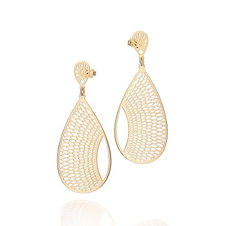 BRINCO FOLHEADO A OURO GOTA PÊNDULO. MED 6,7CM ROMMANEL 527330
