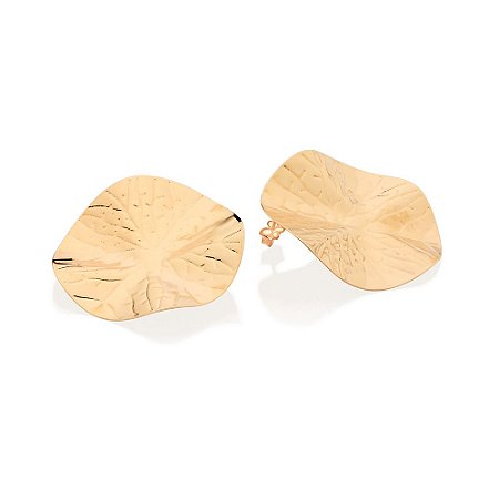 MAXI BRINCO FOLHA ONDULADO FOLHEADO A OURO. MED 4,2CM ROMMANEL 527331