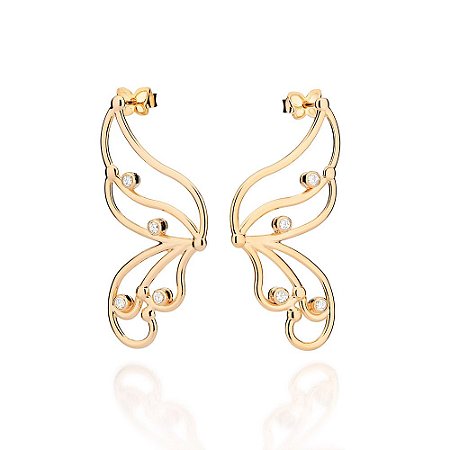 MAXI BRINCO BORBOLETA FOLHEADO A OURO COM ZIRCÔNIAS. MED 3,9CM ROMMANEL 527332