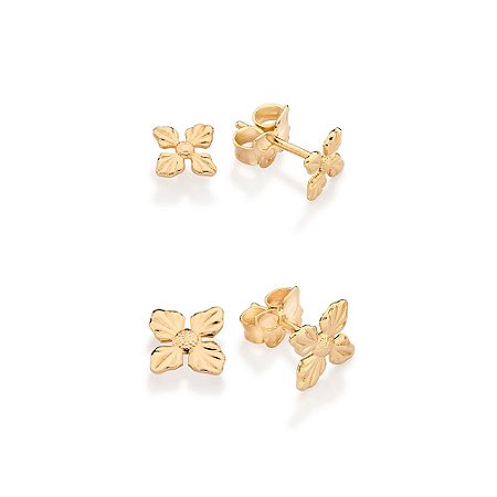 KIT BRINCOS FLOR FOLHEADO A OURO ROMMANEL 527336