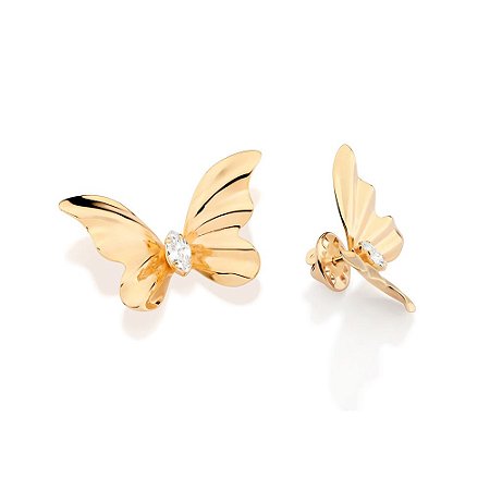 MAXI BRINCO BORBOLETA FOLHEADO A OURO COM ZIRCÔNIAS. MED 3,7CM ROMMANEL 527341