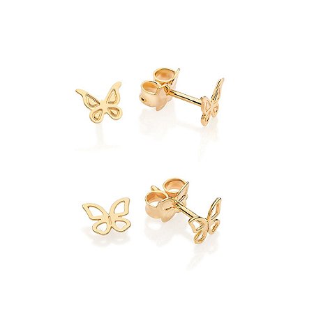 KIT BRINCOS BORBOLETA FOLHEADO A OURO ROMMANEL 527367