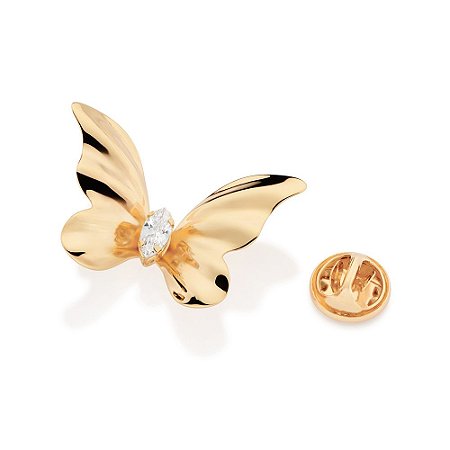 BROCHE BORBOLETA FOLHEADO A OURO COM ZIRCÔNIA. MED 3,70CM ROMMANEL 542856