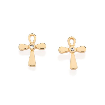 BRINCO CRUZ FOLHEADO A OURO. MED 1,1CM ROMMANEL 527382