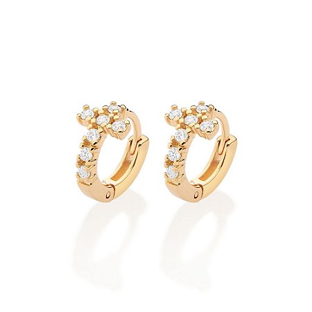 ARGOLA FOLHEADO A OURO CRUZ COM ZIRCÔNIAS MED 1,3CM ROMMANEL 527381
