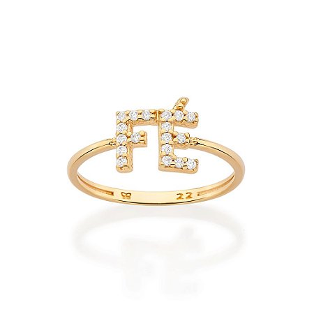 ANEL SKINNY FOLHEADO A OURO FÉ COM ZIRCÔNIAS ROMMANEL 513518