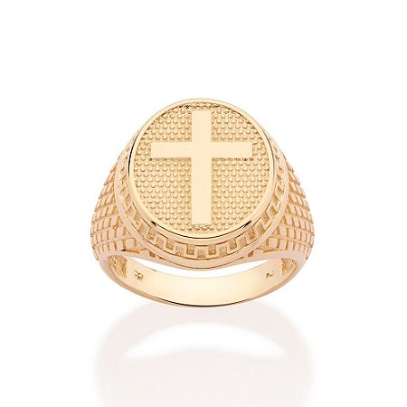 MAXI ANEL CRUZ FOLHEADO A OURO ROMMANEL 513516