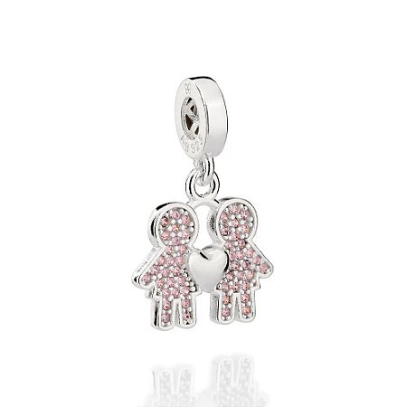 BERLOQUE DUAS MENINAS PRATA 925 COM ZIRCÔNIAS. MED 2,3CM ROMMANEL 840152