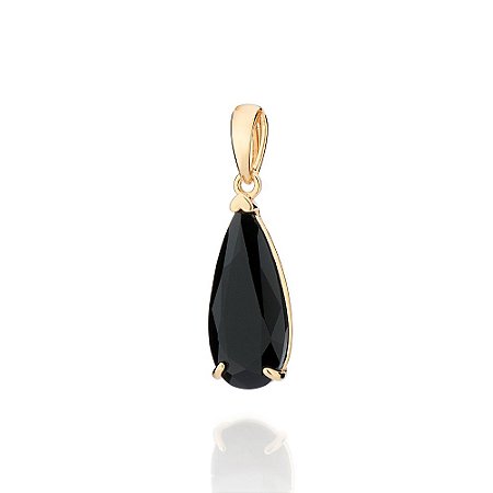 PINGENTE GOTA FOLHEADO A OURO CRISTAL PRETO. MED 3,3CM ROMMANEL 542887