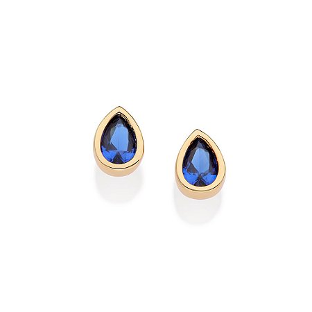 BRINCO GOTA SOLITÁRIO FOLHEADO A OURO COM ZIRCÔNIAS AZUL. MED 0,7CM ROMMANEL 527355