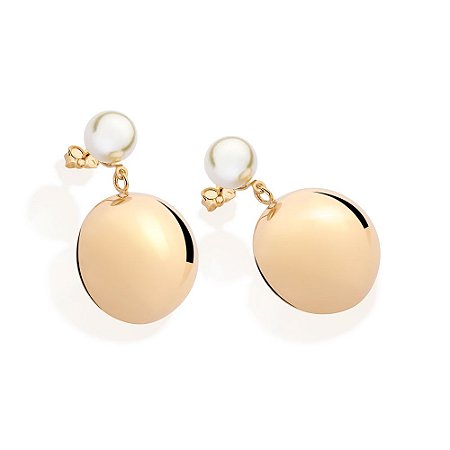 MAXI BRINCO ESFERAS FOLHEADO A OURO COM PÉROLA. MED 3,9CM ROMMANEL 527359