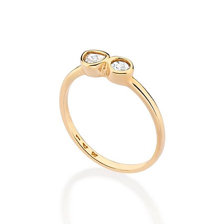 ANEL SKINNY FOLHEADO A OURO COM ZIRCÔNIAS ROMMANEL 513528