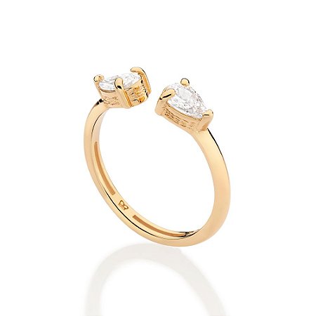 ANEL AJUSTÁVEL FOLHEADO A OURO COM ZIRCÔNIAS GOTA ROMMANEL 513500