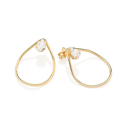 BRINCO GOTA FOLHEADO A OURO COM ZIRCÔNIAS. MED 2,9CM ROMMANEL 527379