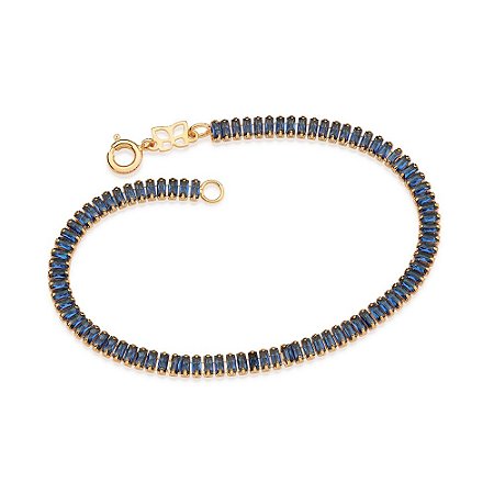 PULSEIRA RIVIERA FOLHEADO A OURO COM ZIRCÔNIAS AZUL. MED 18CM ROMMANEL 552169