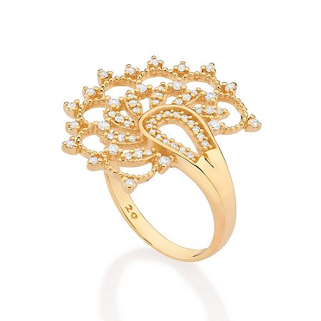 MAXI ANEL MEIA FLOR FOLHEADO A OURO COM ZIRCÔNIAS ROMMANEL 513513