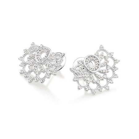 BRINCO PRATA 925 MEIA FLOR DE LÓTUS COM ZIRCÔNIAS; MED 2,5CM ROMMANEL 820204