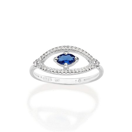 ANEL SKINNY PRATA 925 OLHO GREGO COM ZIRCÔNIAS BRANCOM COM AZUL ROMMANEL 810329
