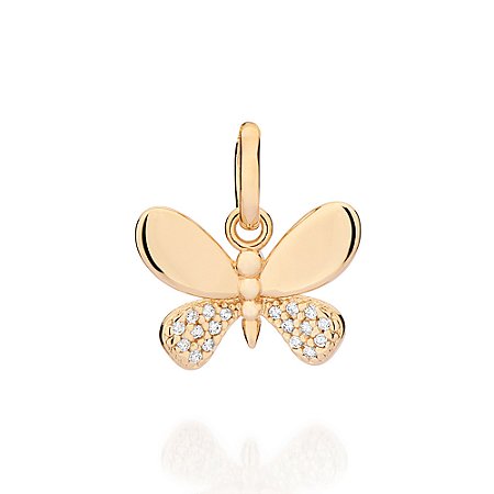 PINGENTE FOLHEADO A OURO BORBOLETA COM ZIRCÔNIAS. MED 1,6CM ROMMANEL 542853