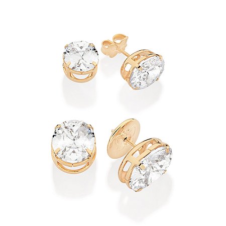 KIT BRINCOS OVAL FOLHEADO A OURO COM ZIRCÔNIAS ROMMANEL 527393