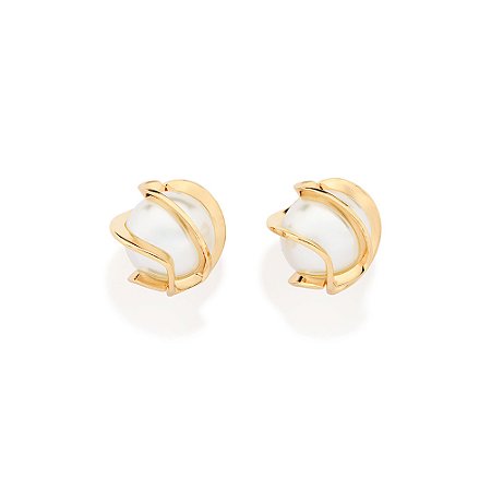 BRINCO FOLHEADO A OURO FIO ENTRELAÇADO COM PÉROLAS. MED 0,8CM ROMMANEL 527390