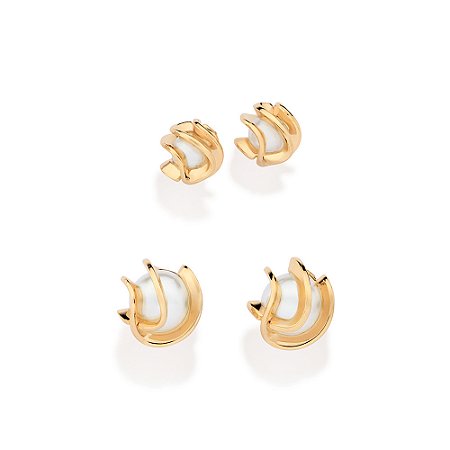 KIT BRINCOS FOLHEADO A OURO FIO ENTRELAÇADO COM PÉROLAS ROMMANEL 527389