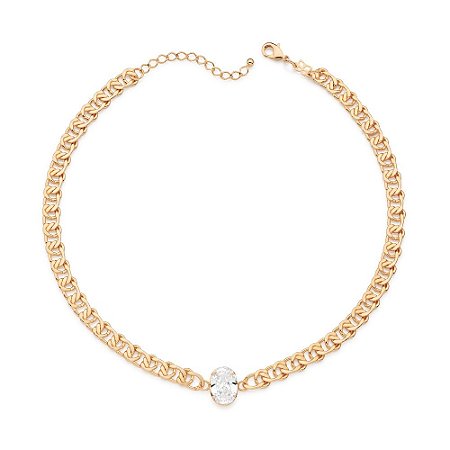 GARGANTILHA FOLHEADO A OURO ELOS DUPLOS COM ZIRCÔNIA. MED 42CM ROMMANEL 532564