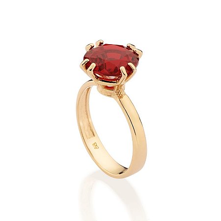 ANEL SOLITÁRIO FOLHEADO A OURO CRISTAL VERMELHO ROMMANEL 513524