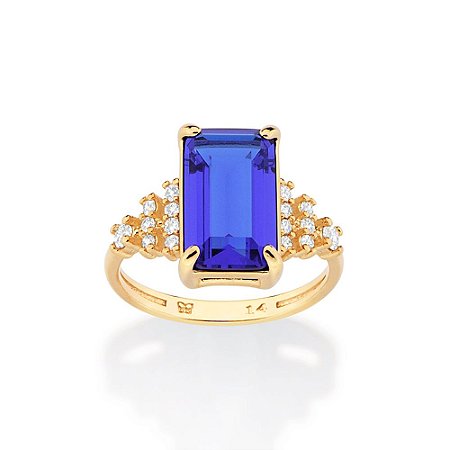 ANEL DE FORMATURA FOLHEADO A OURO COM CRISTAL COLORIDO E ZIRCÔNIAS ROMMANEL 513523