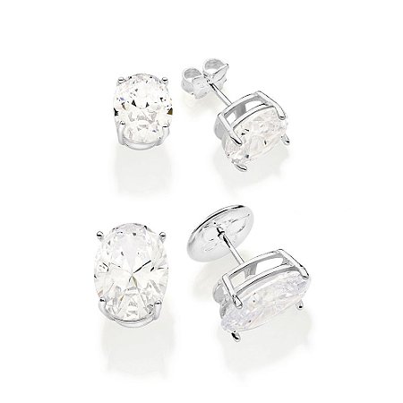 KIT BRINCOS PRATA 925 COM ZIRCÔNIAS OVAL. MED 1,40CM ROMMANEL 820210