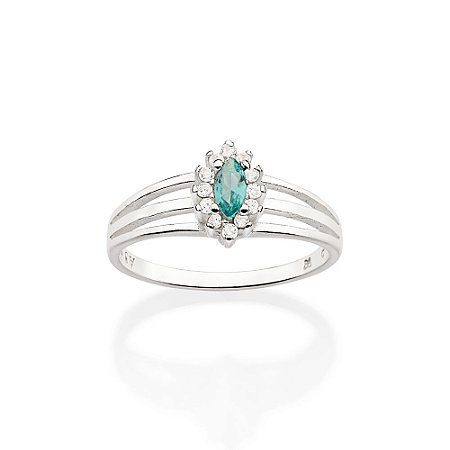ANEL SOLITÁRIO PRATA 925 COM ZIRCÔNIAS BRANCO COM VERDE ROMMANEL 810287