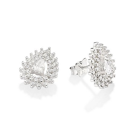 BRINCO BOTÃO GOTA PRATA 925 COM ZIRCÔNIAS. MED 1,5CM ROMMANEL 820251