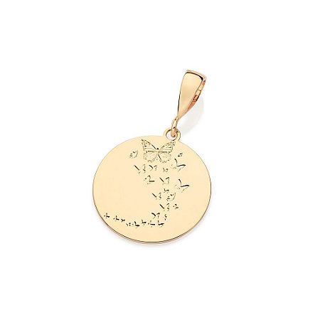 PINGENTE MEDALHA FOLHEADO A OURO BORBOLETAS PERSONALIZÁVEL. MED 3,3CM ROMMANEL 542851