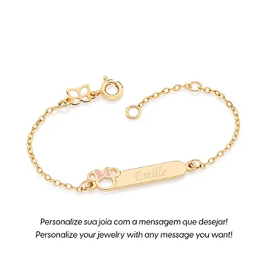 PULSEIRA INFANTIL PERSONALIZÁVEL MINNIE BABY COM APLIQUE DE RESINA ROSA CLARO. MED 14CM ROMMANEL 552162