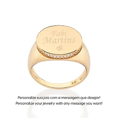 ANEL BOTÃO PERSONALIZÁVEL FOLHEADO A OURO COM ZIRCÔNIAS ROMMANEL 513506